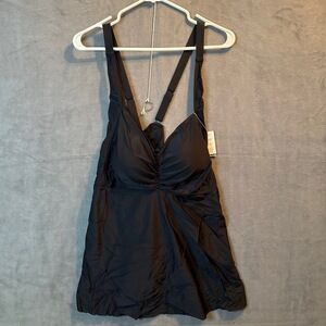 NWT Swim Solutions Black Ruched Tankini With Adjustable Straps Swimwear 26W